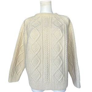 Vintage Hand Knit Aran Fisherman Pullover Sweater 100% Pure New Wool Cream 40